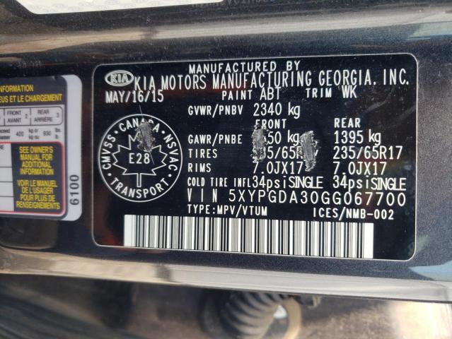 Photo 14 from auction – 2016 KIA SORENTO LX with VIN 5XYPGDA30GG067700