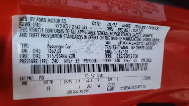 Foto 10 de la subasta – 2012 FORD FOCUS SEL con VIN 1FAHP3H21CL465871