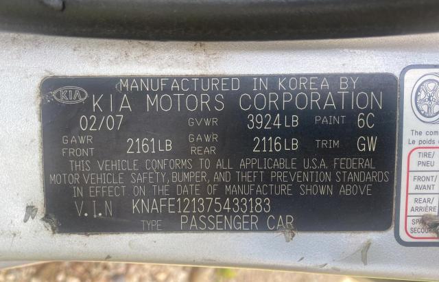 Photo 10 from auction – 2007 KIA SPECTRA EX with VIN KNAFE121375433183