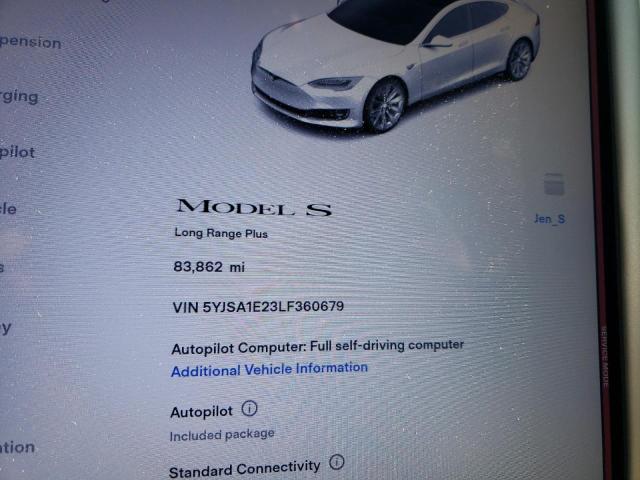 Photo 9 from auction – 2020 TESLA MODEL S with VIN 5YJSA1E23LF360679