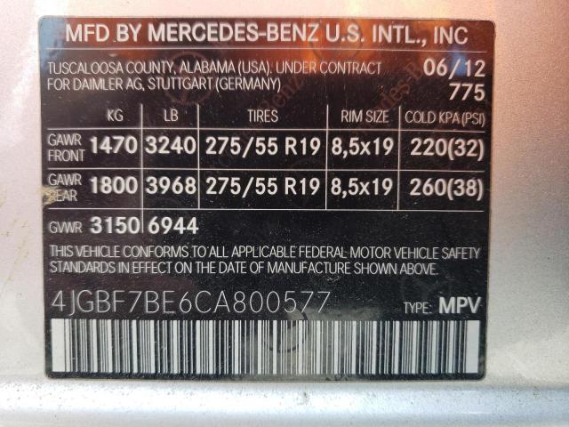 Photo 14 from auction – 2012 MERCEDES-BENZ GL 450 4MA with VIN 4JGBF7BE6CA800577