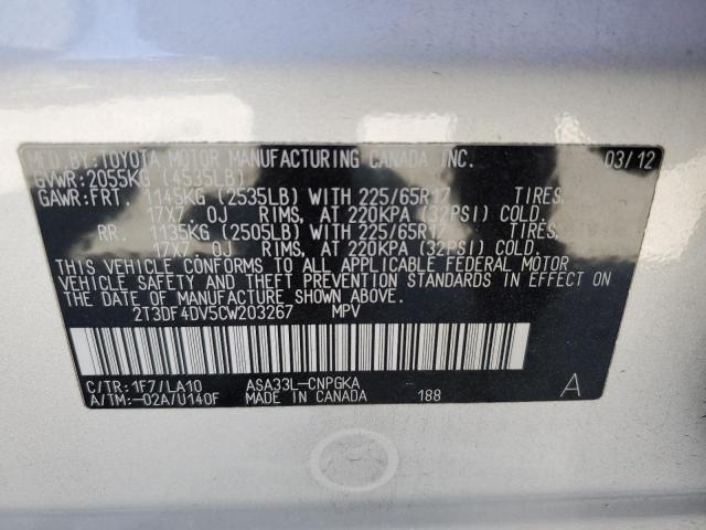 Photo 14 from auction – 2012 TOYOTA RAV4 LIMIT with VIN 2T3DF4DV5CW203267