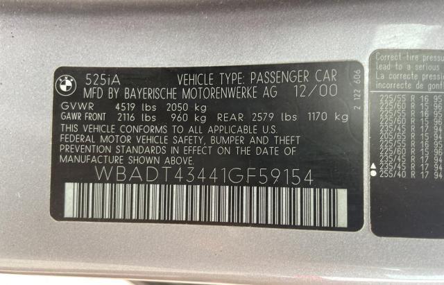 Photo 10 from auction – 2001 BMW 525 I AUTO with VIN WBADT43441GF59154