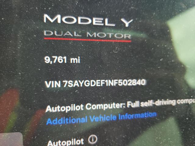 Photo 9 from auction – 2022 TESLA MODEL Y with VIN 7SAYGDEF1NF502840