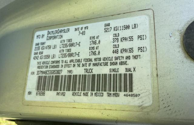Photo 10 from auction – 2003 DODGE RAM 3500 S with VIN 3D7MA48C53G853827