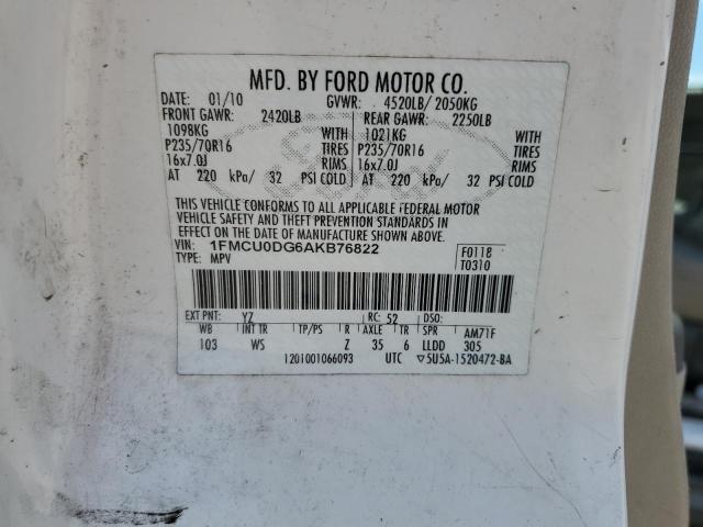 Photo 14 from auction – 2010 FORD ESCAPE XLT with VIN 1FMCU0DG6AKB76822