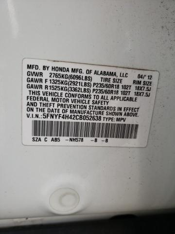 Photo 14 from auction – 2012 HONDA PILOT EX with VIN 5FNYF4H42CB052638