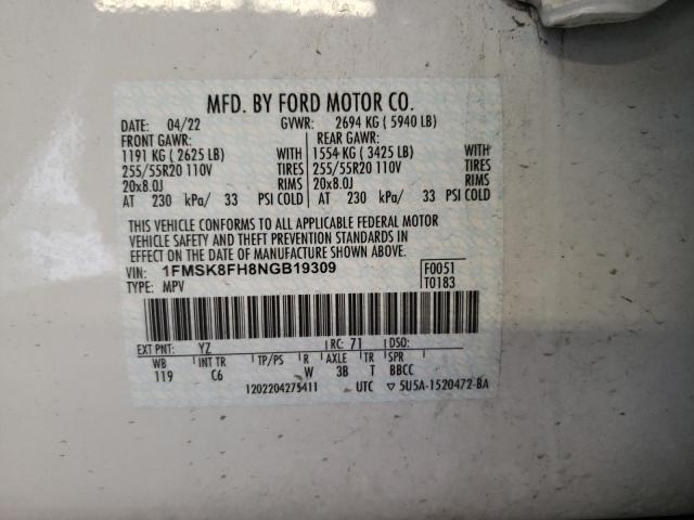 Photo 14 from auction – 2022 FORD EXPLORER L with VIN 1FMSK8FH8NGB19309