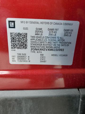 Photo 14 from auction – 2021 CHEVROLET EQUINOX LT with VIN 2GNAXKEVXM6150993