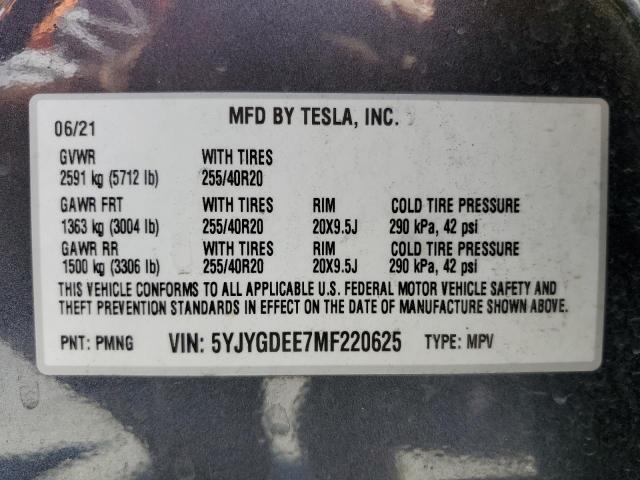 Photo 14 from auction – 2021 TESLA MODEL Y with VIN 5YJYGDEE7MF220625