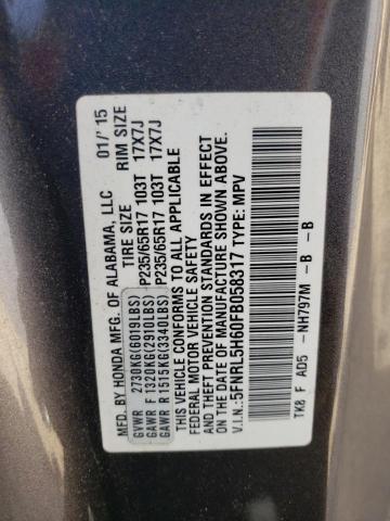 Photo 14 from auction – 2015 HONDA ODYSSEY EX with VIN 5FNRL5H60FB058317