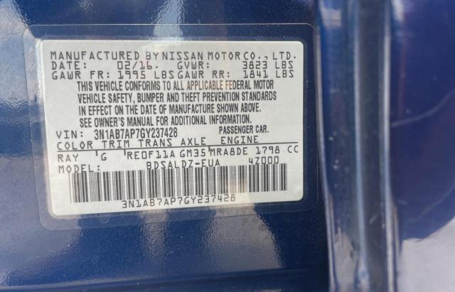 Photo 10 from auction – 2016 NISSAN SENTRA S with VIN 3N1AB7AP7GY237428