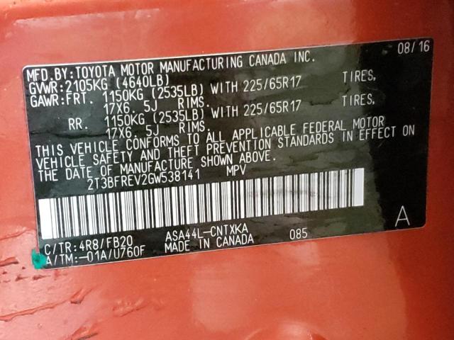 Photo 14 from auction – 2016 TOYOTA RAV4 with VIN 2T3BFREV2GW538141
