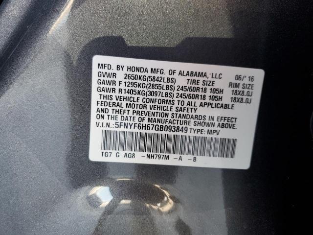 Photo 14 from auction – 2016 HONDA PILOT EXL with VIN 5FNYF6H67GB093849