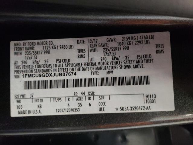 Photo 14 from auction – 2018 FORD ESCAPE SE with VIN 1FMCU9GDXJUB07674