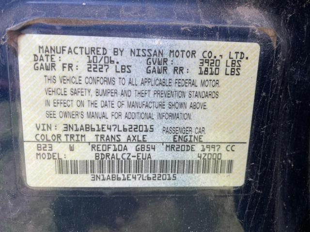 Photo 10 from auction – 2007 NISSAN SENTRA 2.0 with VIN 3N1AB61E47L622015