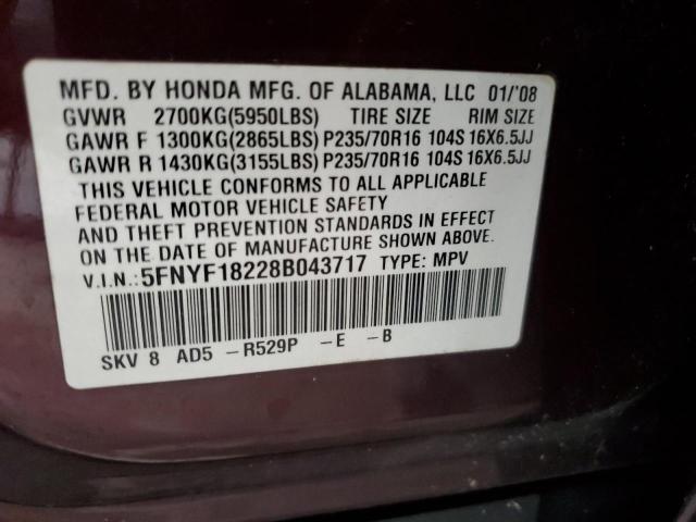 Photo 14 from auction – 2008 HONDA PILOT VP with VIN 5FNYF18228B043717