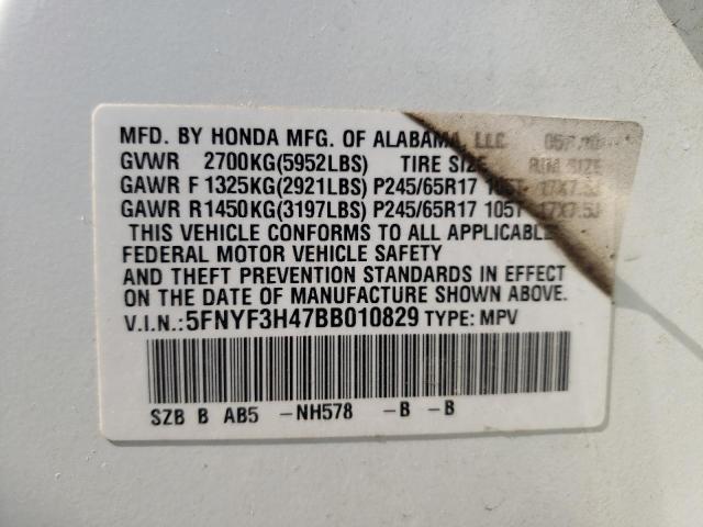Photo 14 from auction – 2011 HONDA PILOT EX with VIN 5FNYF3H47BB010829