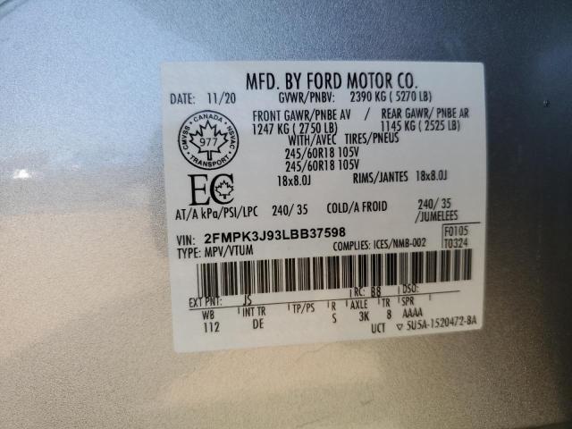 Photo 14 from auction – 2020 FORD EDGE SEL with VIN 2FMPK3J93LBB37598