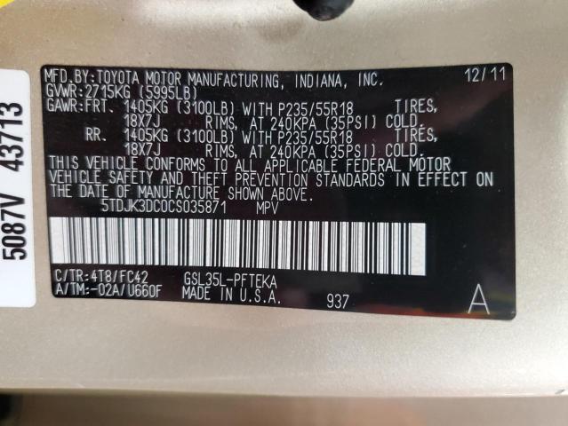 Zdjęcie 14 z aukcji – 2012 TOYOTA SIENNA LE z VIN 5TDJK3DC0CS035871
