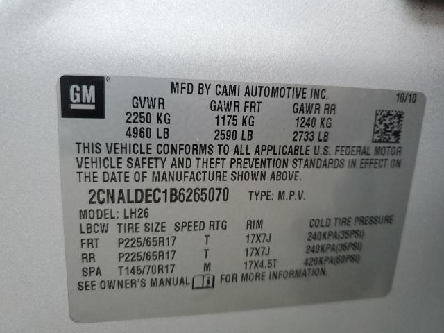 Photo 14 from auction – 2011 CHEVROLET EQUINOX LT with VIN 2CNALDEC1B6265070