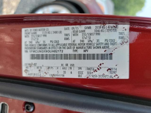 Photo 10 from auction – 2016 FORD ESCAPE SE with VIN 1FMCU9GX9GUA82172