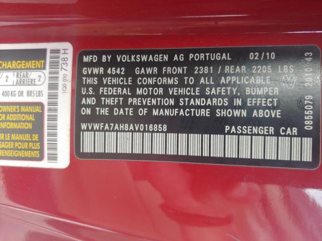 Photo 10 from auction – 2010 VOLKSWAGEN EOS LUX with VIN WVWFA7AH8AV016858