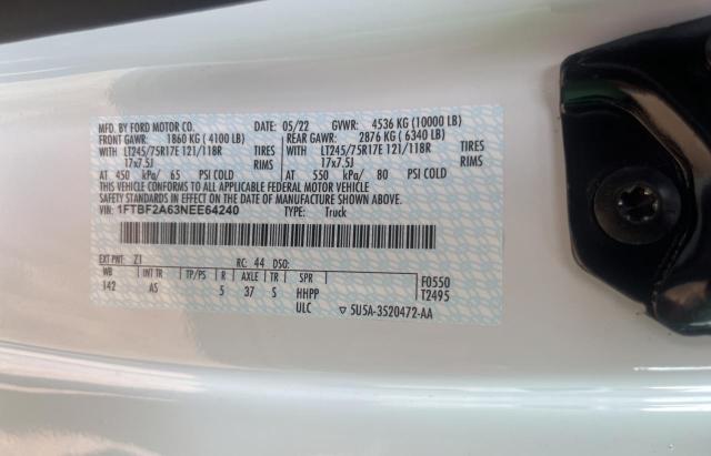 Photo 10 from auction – 2022 FORD F250 SUPER with VIN 1FTBF2A63NEE64240