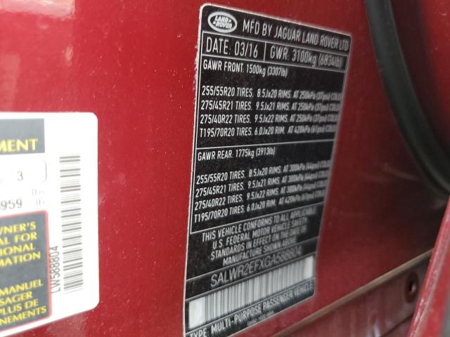 Photo 14 from auction – 2016 LAND ROVER RANGE ROVE with VIN SALWR2EFXGA588804