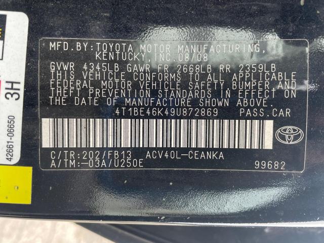 Photo 10 from auction – 2009 TOYOTA CAMRY BASE with VIN 4T1BE46K49U872869
