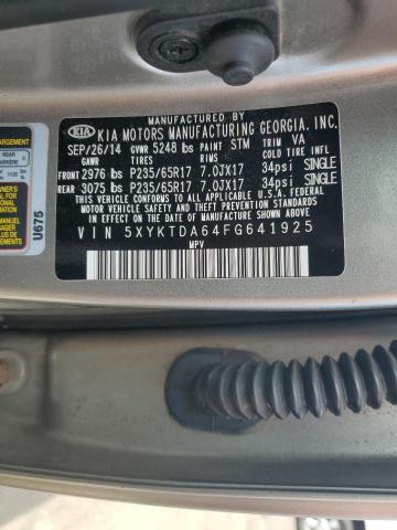 Photo 14 from auction – 2015 KIA SORENTO LX with VIN 5XYKTDA64FG641925
