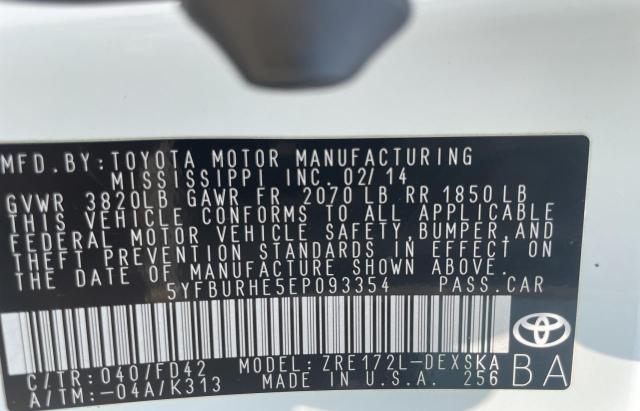 Photo 10 from auction – 2014 TOYOTA COROLLA L with VIN 5YFBURHE5EP093354