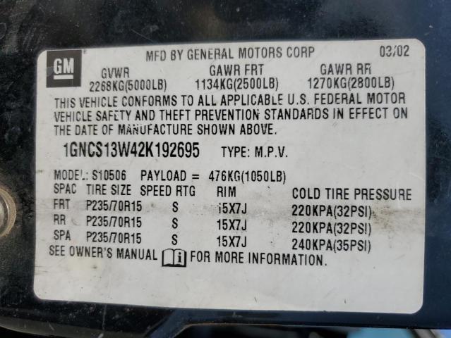Photo 14 from auction – 2002 CHEVROLET BLAZER with VIN 1GNCS13W42K192695