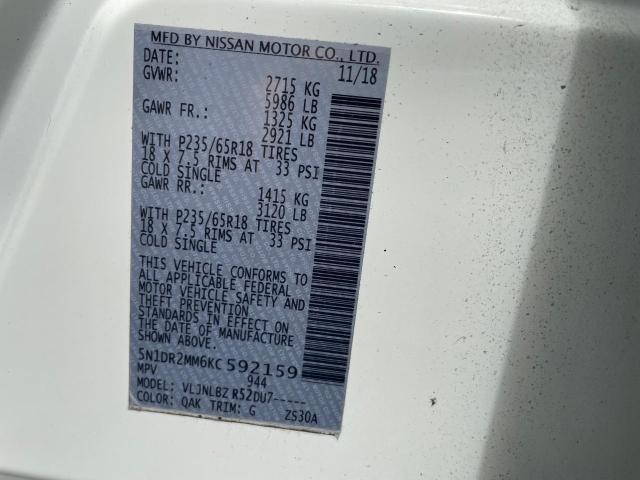 Photo 10 from auction – 2019 NISSAN PATHFINDER with VIN 5N1DR2MM6KC592159