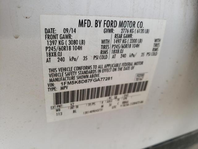 Снимка 14 от търг – 2015 FORD EXPLORER X с VIN 1FM5K8D87FGA77281
