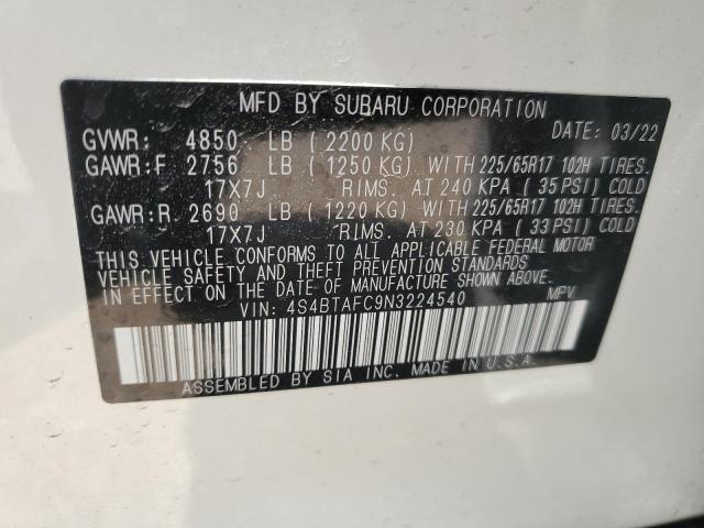 Photo 14 from auction – 2022 SUBARU OUTBACK PR with VIN 4S4BTAFC9N3224540