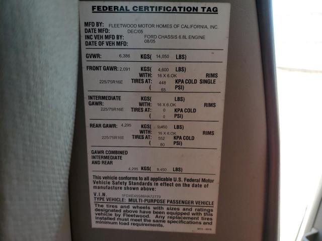 Photo 10 from auction – 2006 TIOG MOTORHOME with VIN 1FDXE45S86HA72779