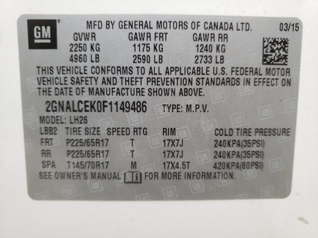 Photo 14 from auction – 2015 CHEVROLET EQUINOX LT with VIN 2GNALCEK0F1149486