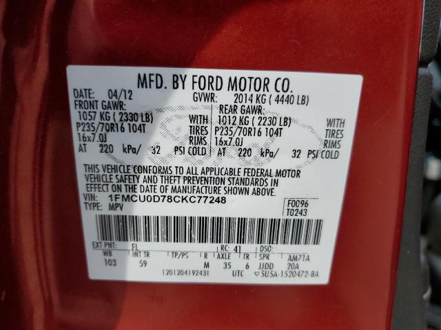 Photo 14 from auction – 2012 FORD ESCAPE XLT with VIN 1FMCU0D78CKC77248