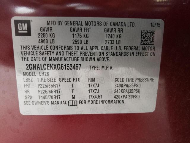 Photo 14 from auction – 2016 CHEVROLET EQUINOX LT with VIN 2GNALCEKXG6153467