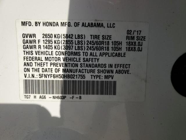 Photo 14 from auction – 2017 HONDA PILOT EXL with VIN 5FNYF6H50HB021755