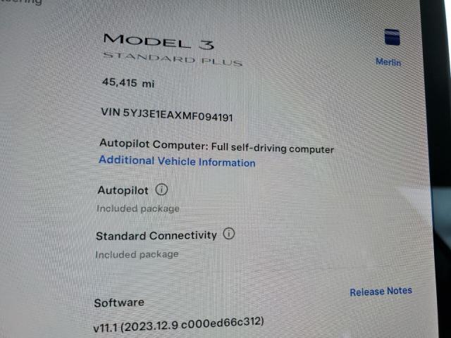 Photo 9 from auction – 2021 TESLA MODEL 3 with VIN 5YJ3E1EAXMF094191