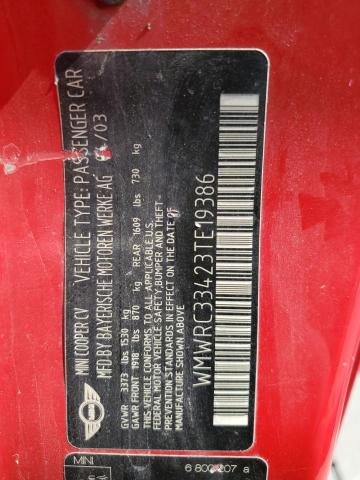 Photo 10 from auction – 2003 MINI COOPER with VIN WMWRC33423TE19386