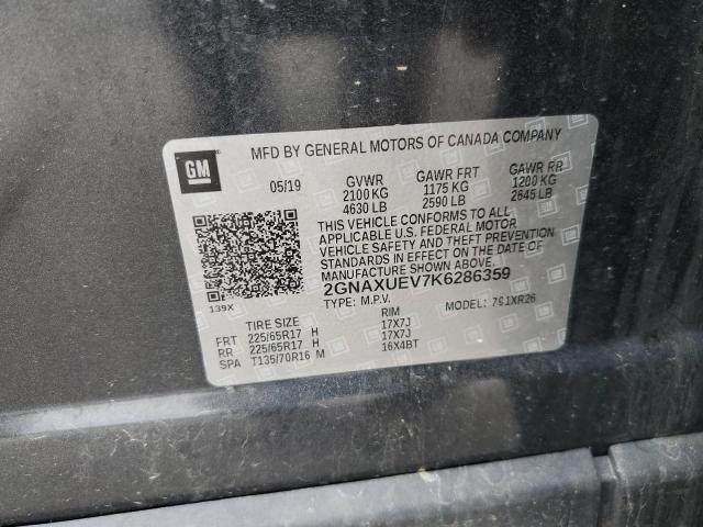Photo 14 from auction – 2019 CHEVROLET EQUINOX LT with VIN 2GNAXUEV7K6286359