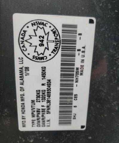 Photo 10 from auction – 2008 HONDA ODYSSEY LX with VIN 5FNRL38148B504934