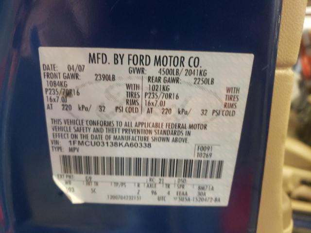 Photo 14 from auction – 2008 FORD ESCAPE XLT with VIN 1FMCU03138KA60338