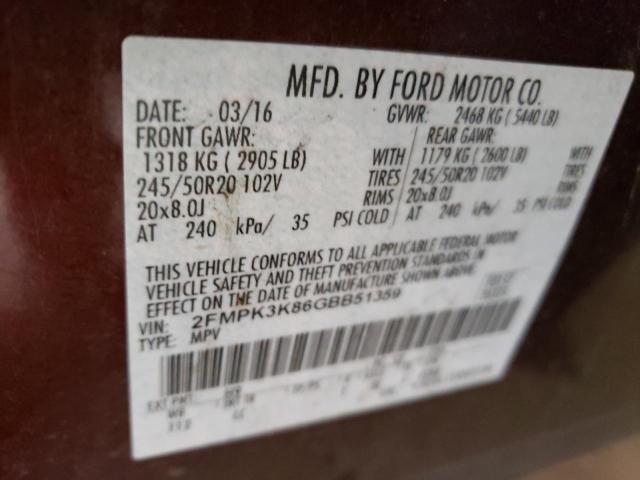 Photo 14 from auction – 2016 FORD EDGE TITAN with VIN 2FMPK3K86GBB51359