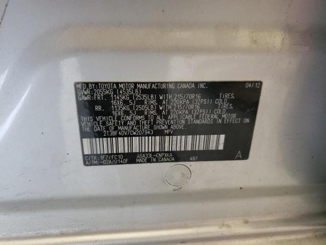Photo 14 from auction – 2012 TOYOTA RAV4 with VIN 2T3BF4DV7CW207943