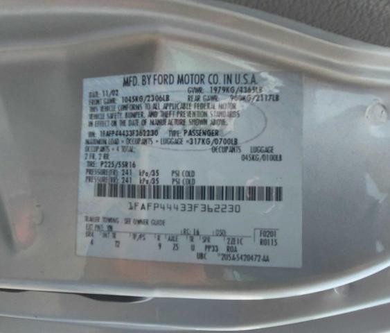 Photo 10 from auction – 2003 FORD MUSTANG with VIN 1FAFP44433F362230