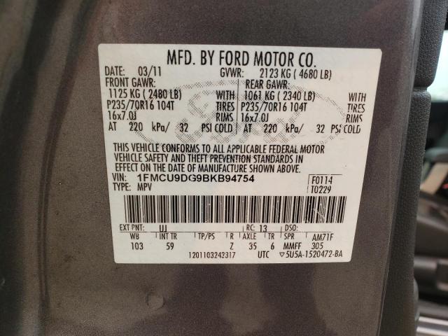 Photo 14 from auction – 2011 FORD ESCAPE XLT with VIN 1FMCU9DG9BKB94754